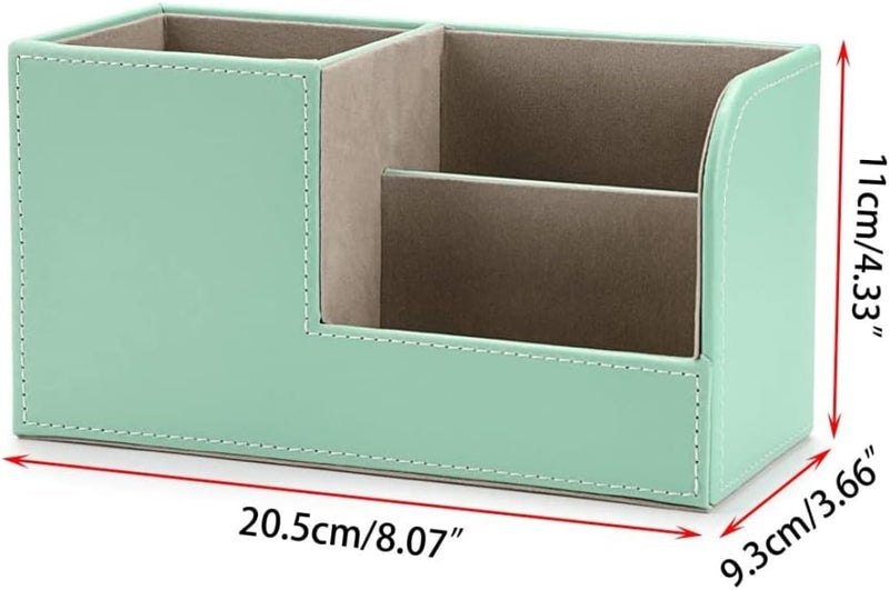 woobles Small Desk Organizer, Pencil Cases, PU Leather Desk Pen Pencil Holder, Multi-functional Desktop Organizer Storage Box for Office Shcool (Green) - Image 3